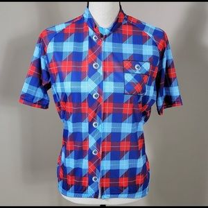 Malciklo Men's Short Sleeve Blue And Red Cycling Jersey Sz  L Unisex NWOT